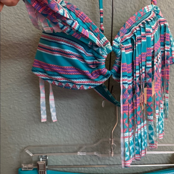 Roxy boho bikini turquoise multi-colored Medium Bandeau style top NWT - Picture 4 of 6
